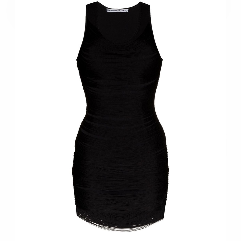 Alexander Wang black scoop neck fringed mini dress. Size 8